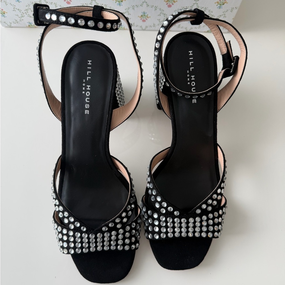 Hill House The Lafayette Sandal - Black Suede Rhinestone NEW NIB sz 37